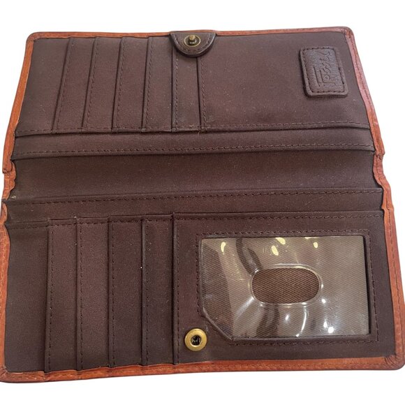 Fossil Leather Tooled Floral Wallet Studded Western Boho Rustic Vintage - Picture 5 of 7